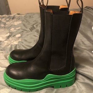 Black Tire Boots with Green Sole